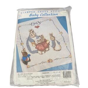 JCA Stamped Cross Stitch Beatrix Potter Bunnies Quilt Kit 35x43